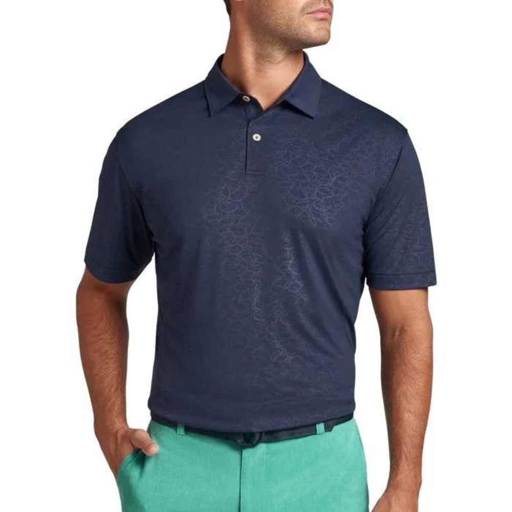 Peter Millar Golf Polo Navy Blue Large Martini Print Royal Turks Caicos Stretch